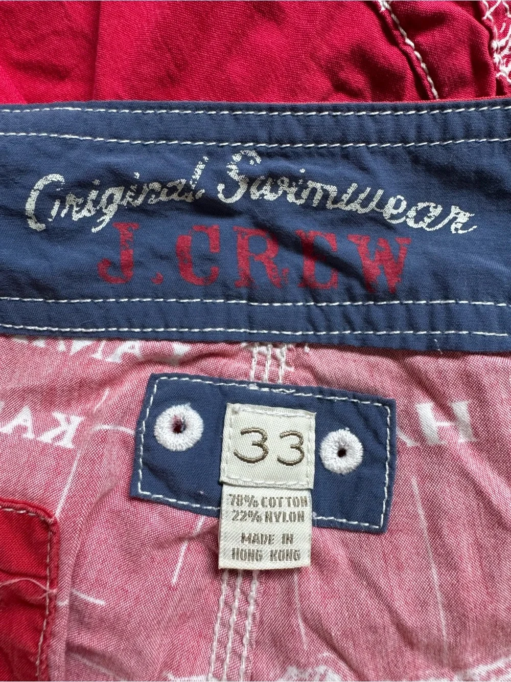 J.Crew Men’s Hawaiian Islands Cargo Board Shorts Red Swim Trunks Size 33
